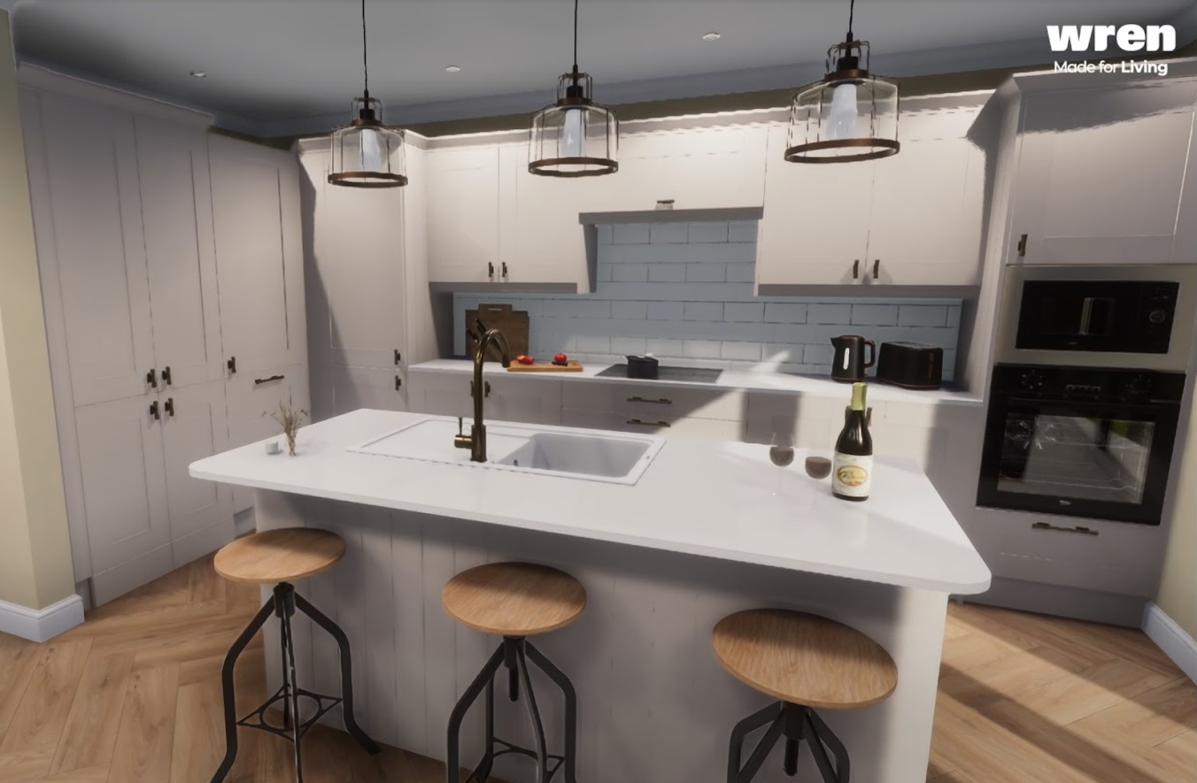 Chosen kitchen design — ordered from Wren, 3D walkthrough render